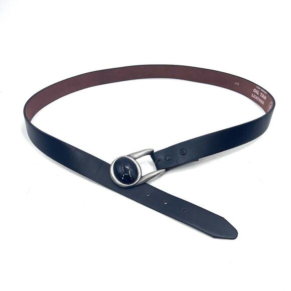 Vintage Black Leather Hip Hook Belt with Removable Pewter Buckle Womens 40" - Picture 1 of 5